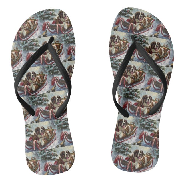 Saint Bernard Dog Christmas Festive  Flip Flops (Footbed)