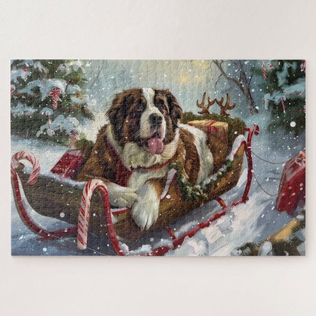 Saint Bernard Dog Christmas Festive  Jigsaw Puzzle (Horizontal)
