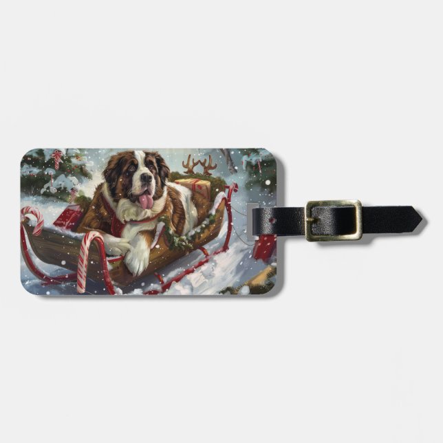 Saint Bernard Dog Christmas Festive  Luggage Tag (Front Horizontal)