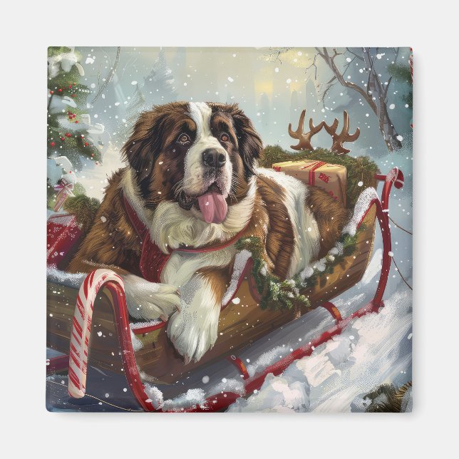 Saint Bernard Dog Christmas Festive  Magnet (Front)