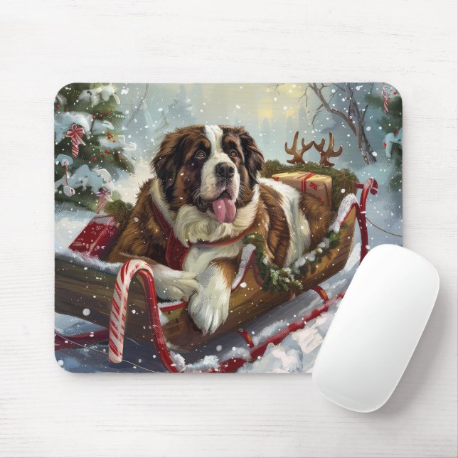 Saint Bernard Dog Christmas Festive  Mouse Mat (With Mouse)