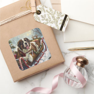 Saint Bernard Dog Christmas Festive Square Sticker