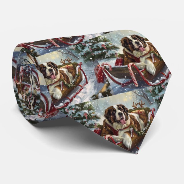 Saint Bernard Dog Christmas Festive  Tie (Rolled)