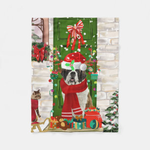 Saint Bernard Dog Christmas Fleece Blanket