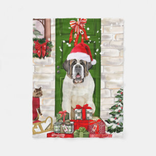 Saint Bernard Dog Christmas Fleece Blanket