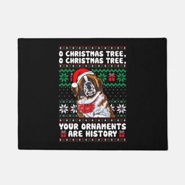 Saint Bernard Dog Christmas Funny Ornaments Pajama Doormat (Front)