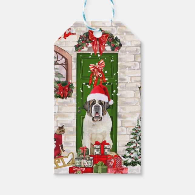 Saint Bernard Dog Christmas  Gift Tags (Front)