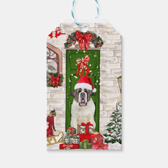 Saint Bernard Dog Christmas  Gift Tags (Front)