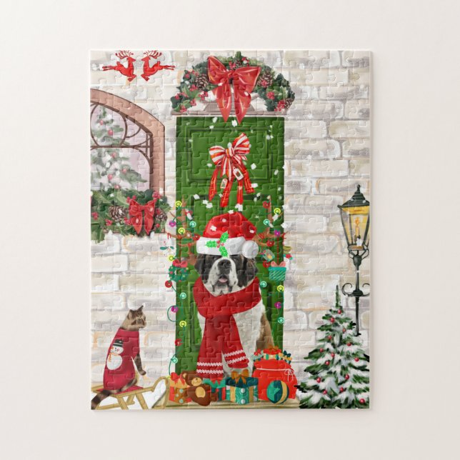 Saint Bernard Dog Christmas   Jigsaw Puzzle (Vertical)