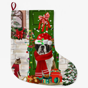 Saint Bernard Dog Christmas   Large Christmas Stocking