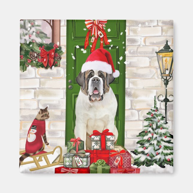 Saint Bernard Dog Christmas  Magnet (Front)