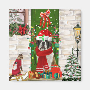 Saint Bernard Dog Christmas   Magnet