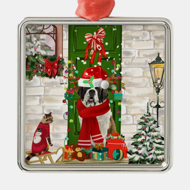 Saint Bernard Dog Christmas  Metal Tree Decoration (Front)