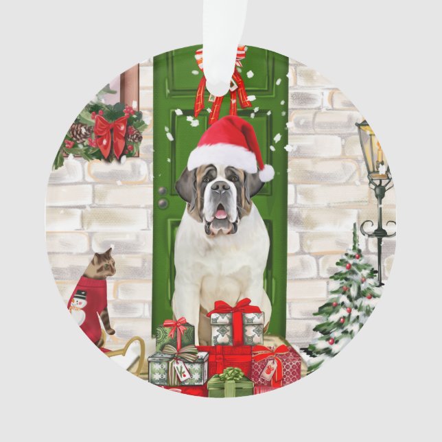 Saint Bernard Dog Christmas  Ornament (Front)