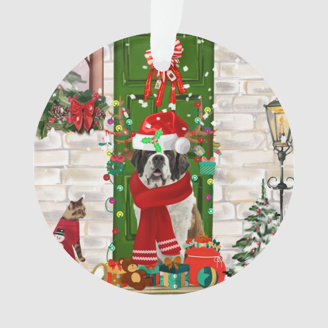 Saint Bernard Dog Christmas   Ornament (Front)