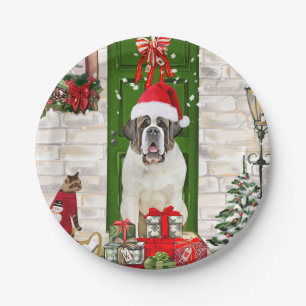 Saint Bernard Dog Christmas Paper Plate