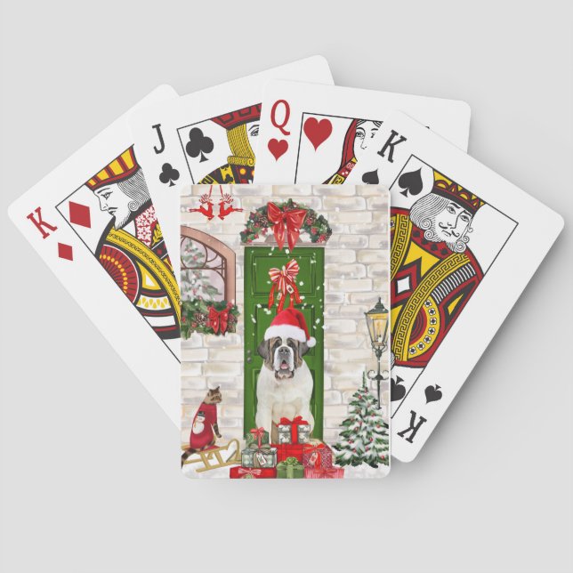 Saint Bernard Dog Christmas  Playing Cards (Back)