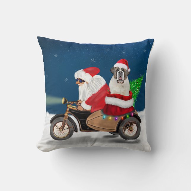 Saint Bernard Dog Christmas Santa Claus Cushion (Front)