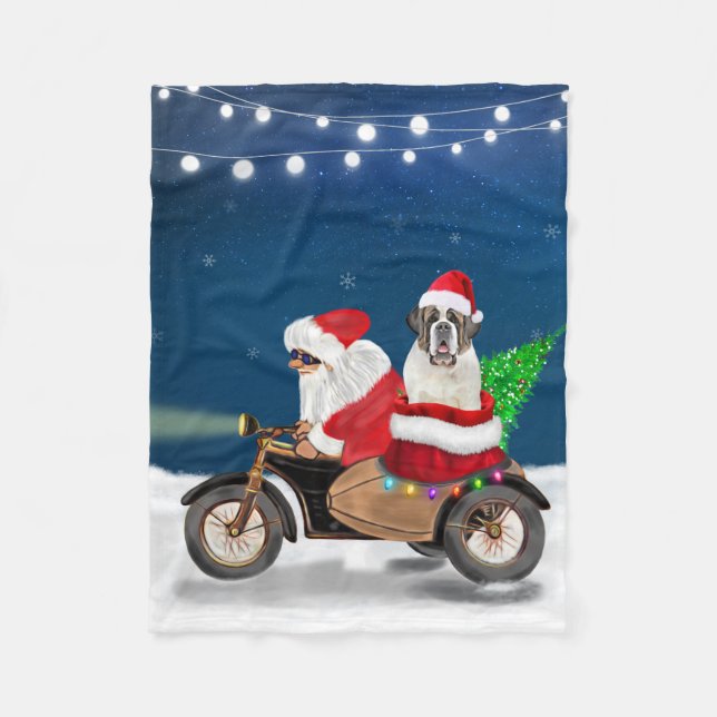 Saint Bernard Dog Christmas Santa Claus  Fleece Blanket (Front)