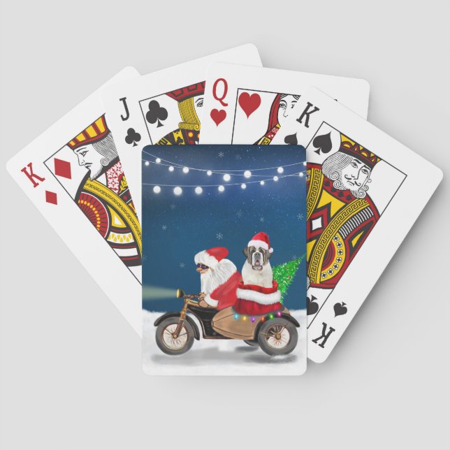 Saint Bernard Dog Christmas Santa Claus  Playing Cards (Back)