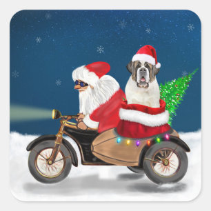 Saint Bernard Dog Christmas Santa Claus Square Sticker