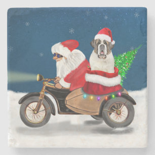 Saint Bernard Dog Christmas Santa Claus  Stone Coaster
