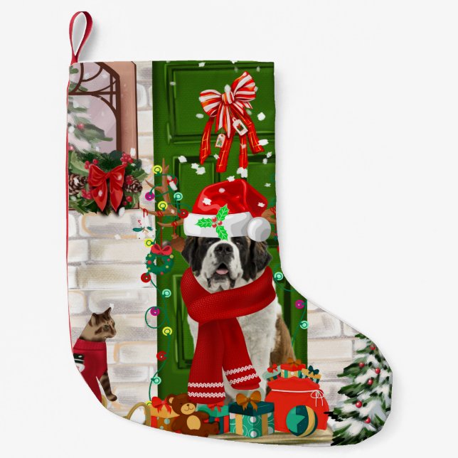 Saint Bernard Dog Christmas   Small Christmas Stocking (Front)