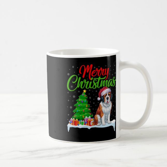 Saint Bernard Dog Christmas Tree Lights Funny Xmas Coffee Mug (Right)