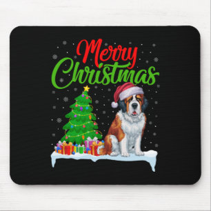 Saint Bernard Dog Christmas Tree Lights Funny Xmas Mouse Mat