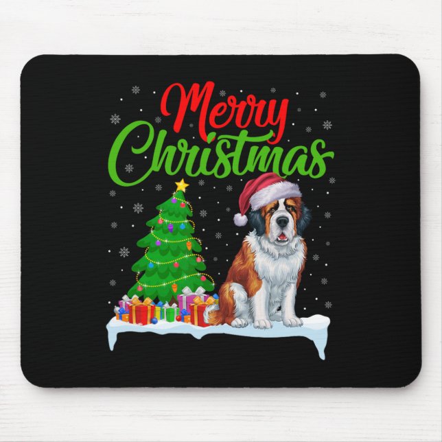 Saint Bernard Dog Christmas Tree Lights Funny Xmas Mouse Mat (Front)