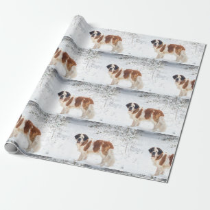 Saint Bernard dog Christmas wrap Wrapping Paper
