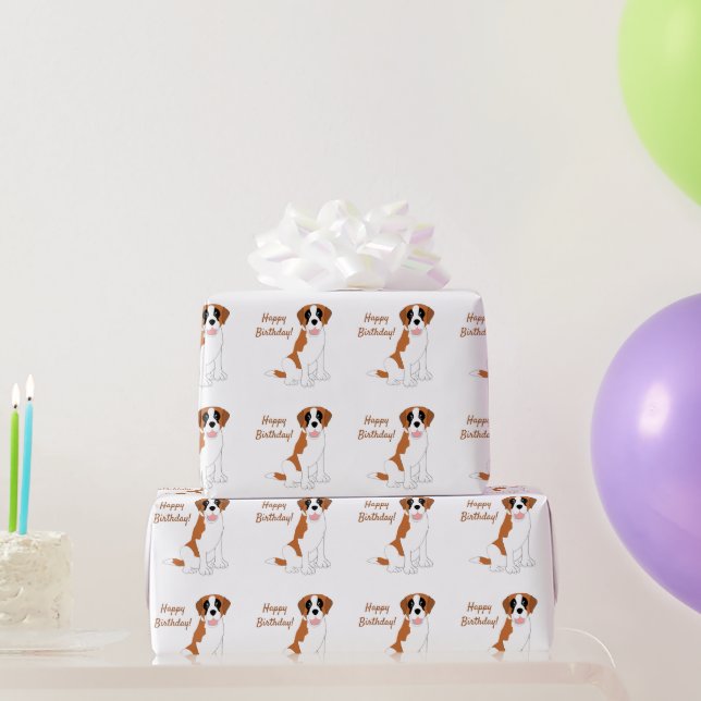 Saint Bernard Dog Design Birthday Wrapping Paper (Party Gifts)
