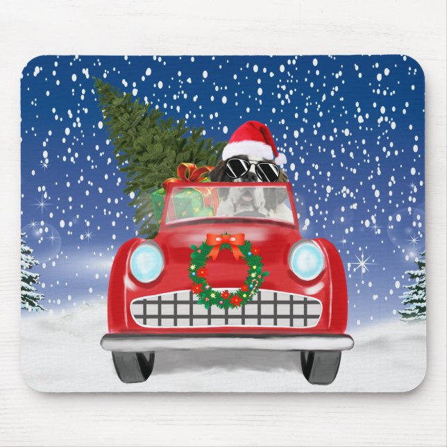 Saint Bernard Dog Driving Car In Snow Christmas  Mouse Mat (Front)