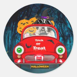 Saint Bernard Dog Driving Car Scary Halloween Classic Round Sticker