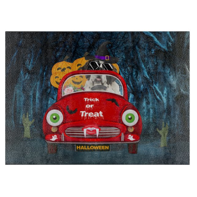 Saint Bernard Dog Driving Car Scary Halloween  Cutting Board (Front)