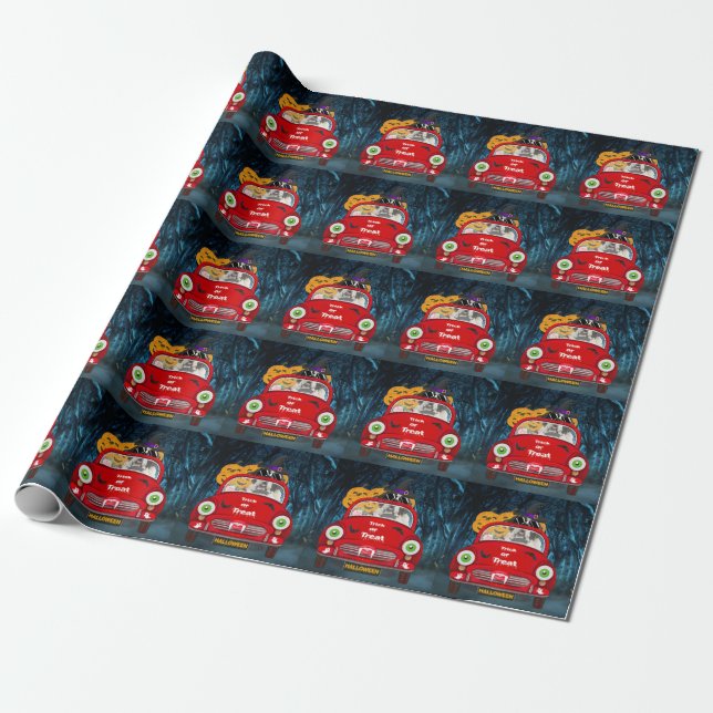 Saint Bernard Dog Driving Car Scary Halloween Wrapping Paper (Unrolled)