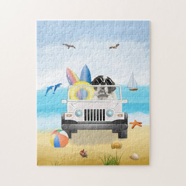  saint bernard Dog Driving on Beach  Jigsaw Puzzle (Vertical)