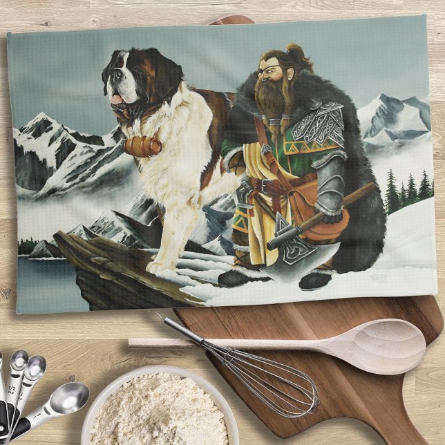 Saint Bernard Dog Dwarf Fantasy Tea Towel (Creator Uploaded)