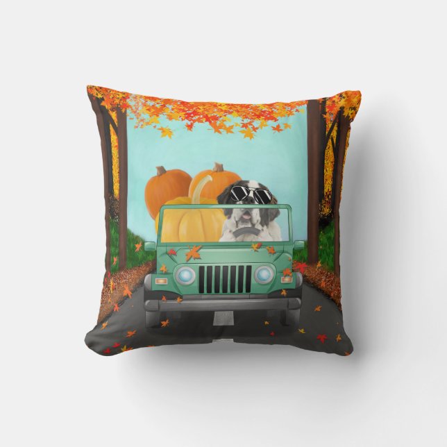 Saint Bernard Dog Fall Pumpkin Cushion (Front)