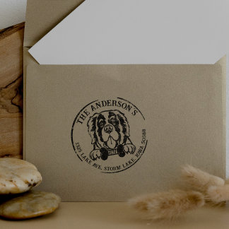 Saint Bernard Dog Family Return Address  Rubber Stamp