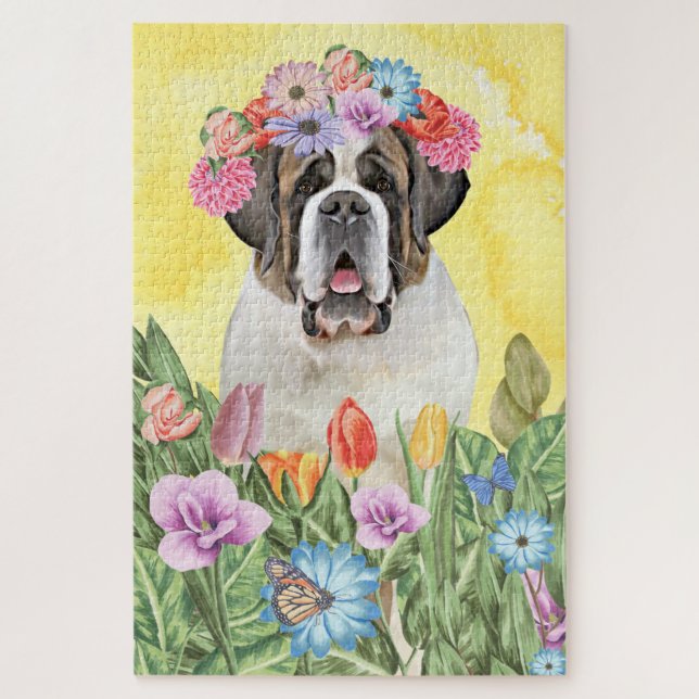 Saint Bernard Dog Flowers Jigsaw Puzzle (Vertical)