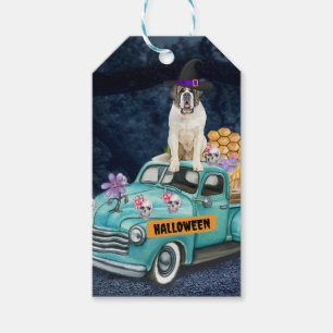 Saint Bernard Dog Halloween Truck Scary Night Gift Tags