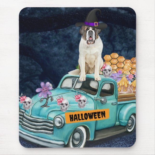 Saint Bernard Dog Halloween Truck Scary Night  Mouse Mat (Front)
