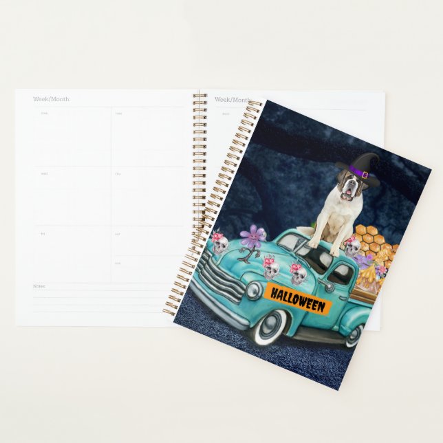 Saint Bernard Dog Halloween Truck Scary Night  Planner (Display)