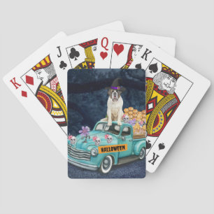Saint Bernard Dog Halloween Truck Scary Night  Playing Cards