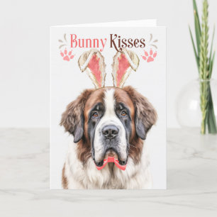 Saint Bernard Dog in Bunny Ears for Easter Holiday Card