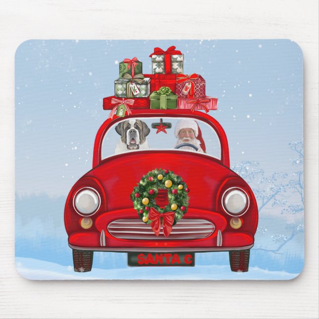 Saint Bernard Dog In Car With Santa Claus  Mouse Mat (Front)