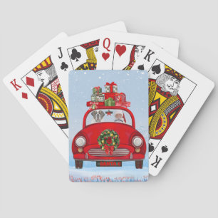 Saint Bernard Dog In Car With Santa Claus  Playing Cards