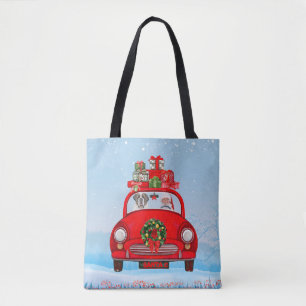 Saint Bernard Dog In Car With Santa Claus Tote Bag