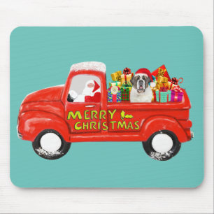 Saint Bernard Dog in Christmas Delivery Truck Mouse Mat